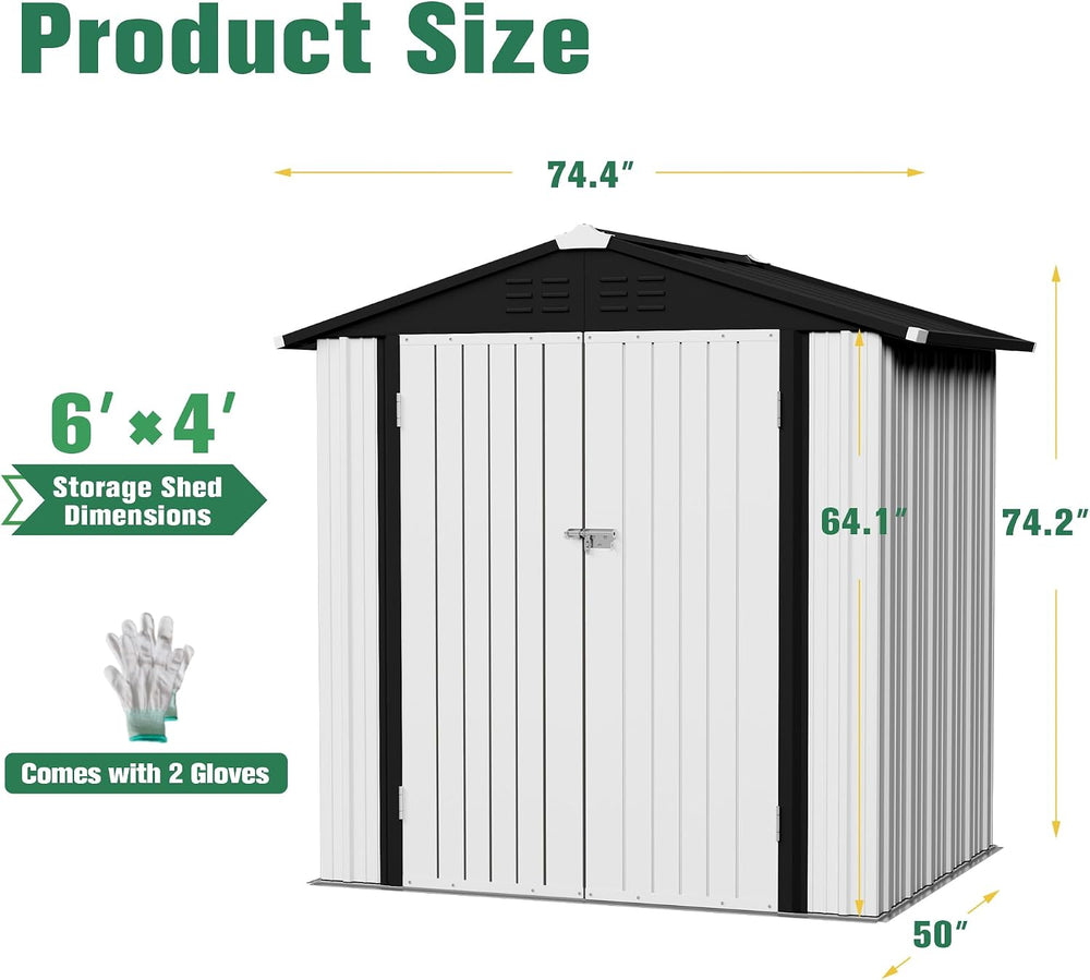 Flamaker 6x4 FT Storage Shed Waterproof Metal Garden Shed with Lockable Door ...