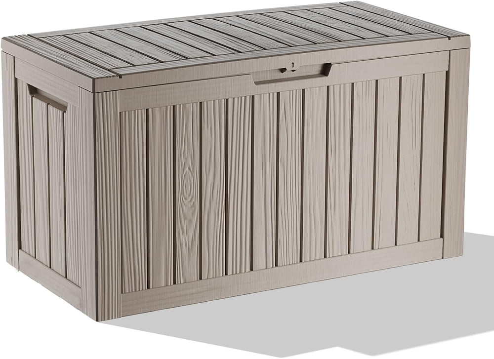 DRATO 85 Gallon Outdoor Storage Box Waterproof, Lockable Resin Deck Box for P...
