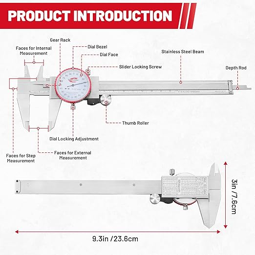 Standard Gage Metric Dial Caliper Measuring Tool 0-150mm Range, Analog