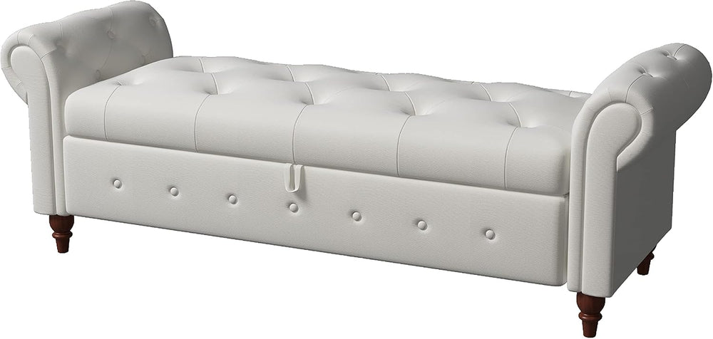 KEIKI Storage Bench for Bedroom, 63" Bed Benches for Foot of Bed, Beige