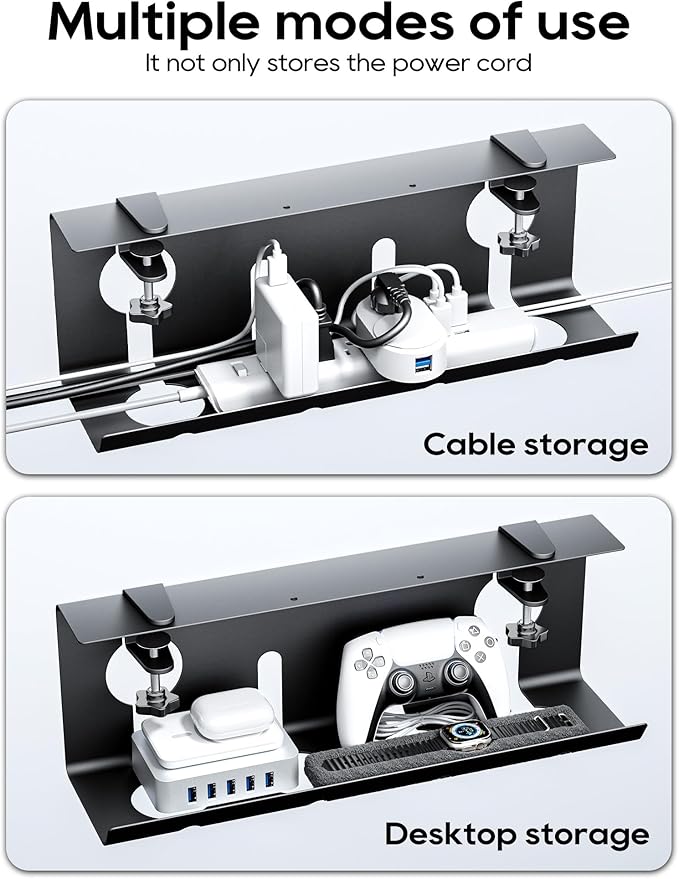 NODOCA No Drill Under Desk Cable Management Tray, Punch-Free Clamp on, Metal