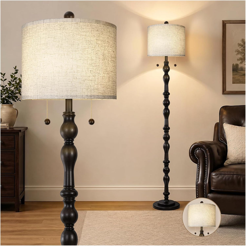 Scenekoy 65.5" Retro Farmhouse Real Wood Floor Lamp for Living Room Offi...