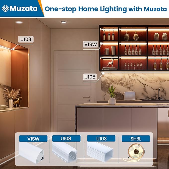 Muzata 20Pack 3.3FT/1M Plus-Size Spotless LED Channel Black LED Strip Diffuser