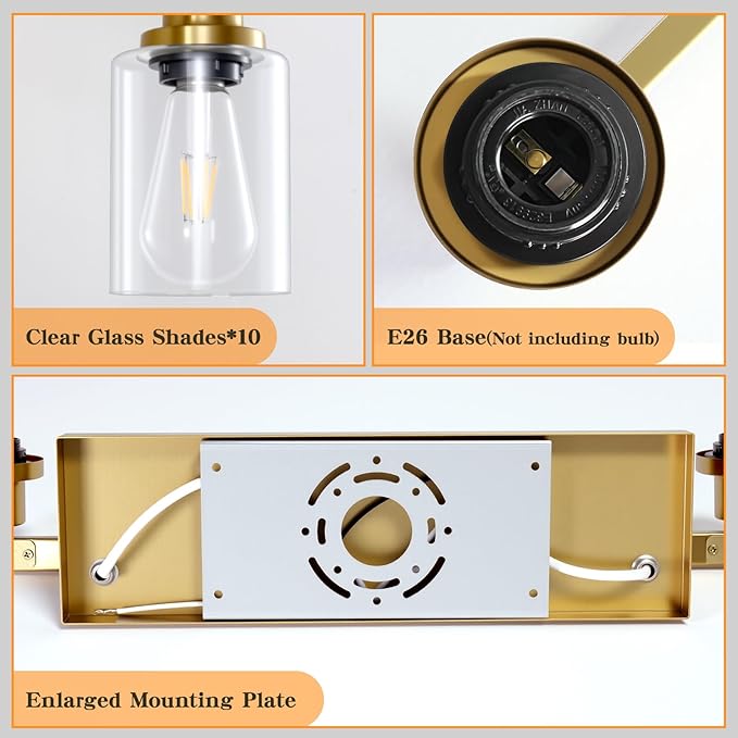 DIKAIDA Gold Bathroom Vanity Light, 10-Light Brushed Gold Bathroom Light