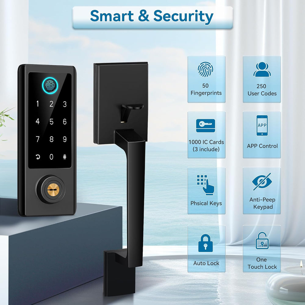 Fingerprint Door Lock with Handle Sets, BEBASIA APP Keyless Entry Door Lock