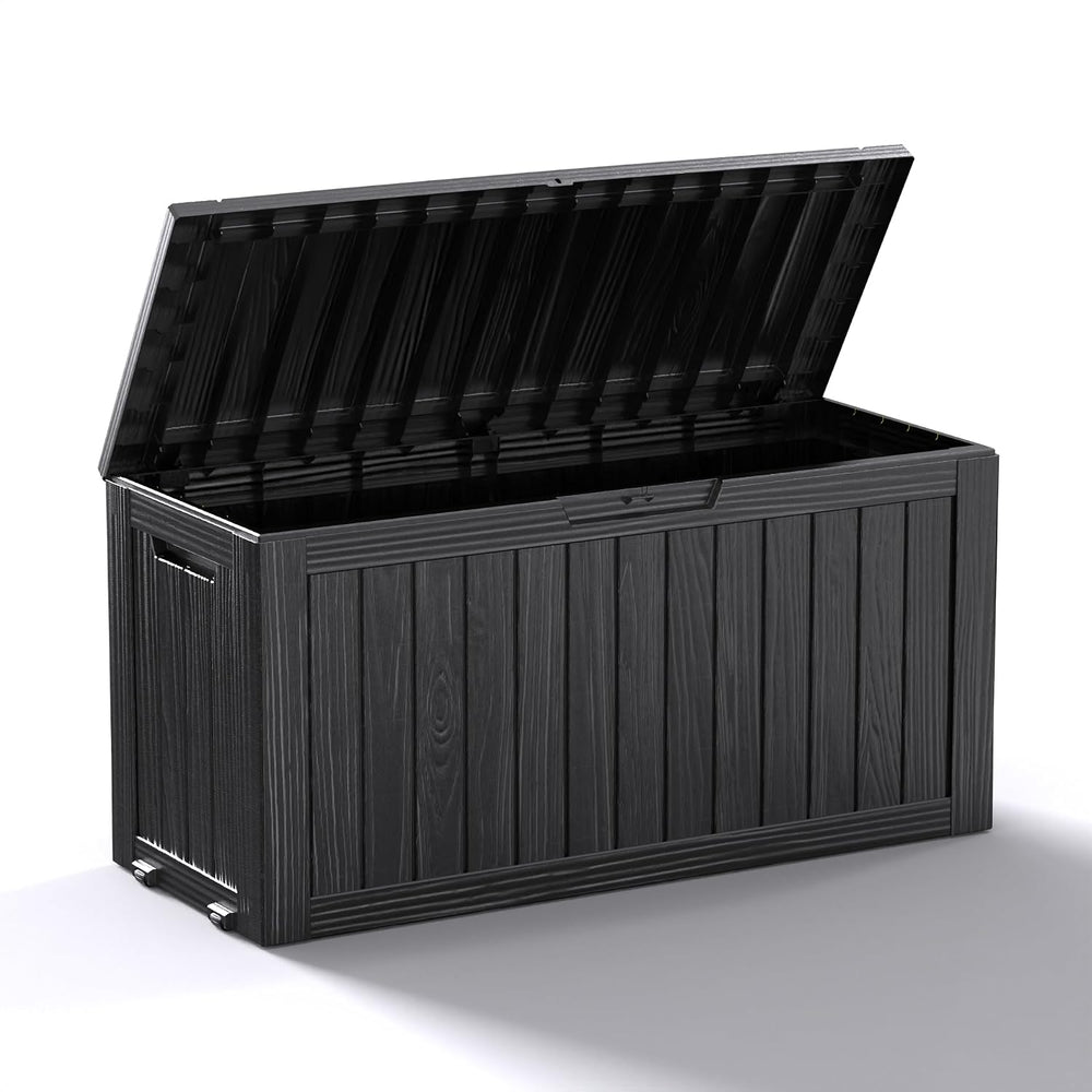 ROJIK Outdoor Storage Box with Wheels,75 Gallon Waterproof Resin Deck Box, Lo...