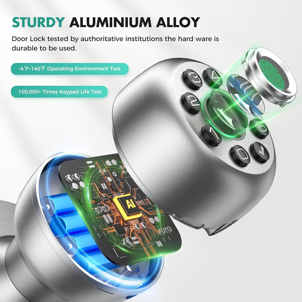 HEI LIANG Fingerprint Door Lock, Biometric Smart Door Knob.Polished Silver