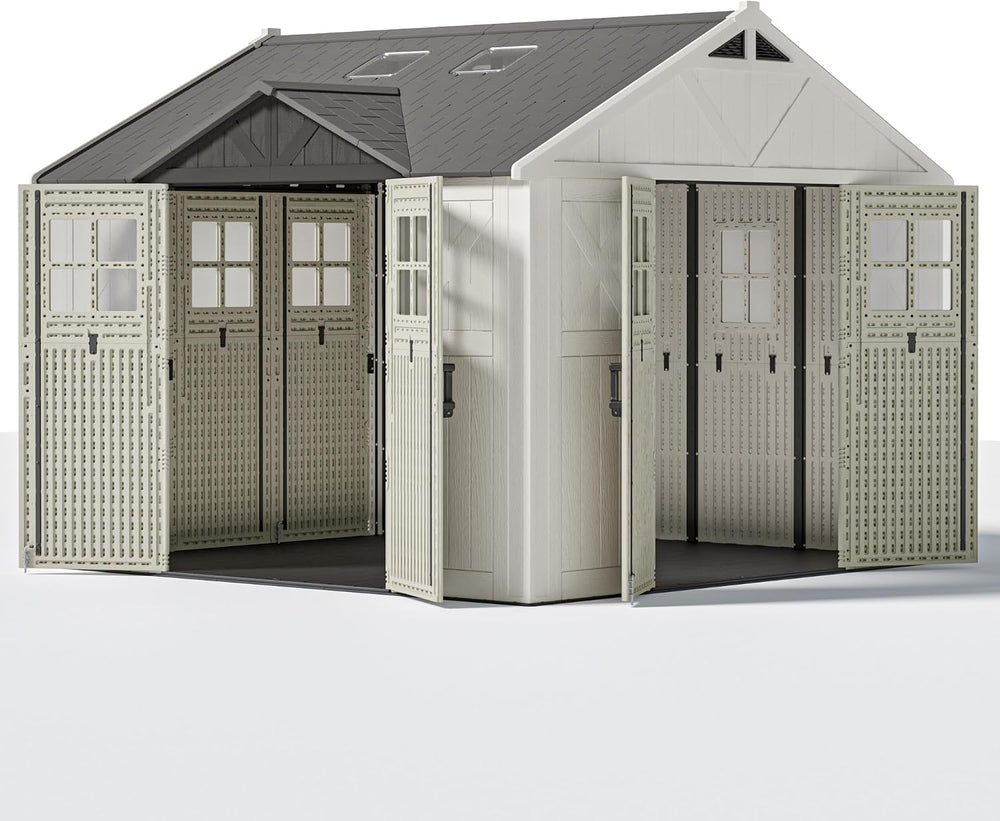Devoko 10x10 FT Resin Storage Shed with Floor, Sheds with 3 Lockable Doors