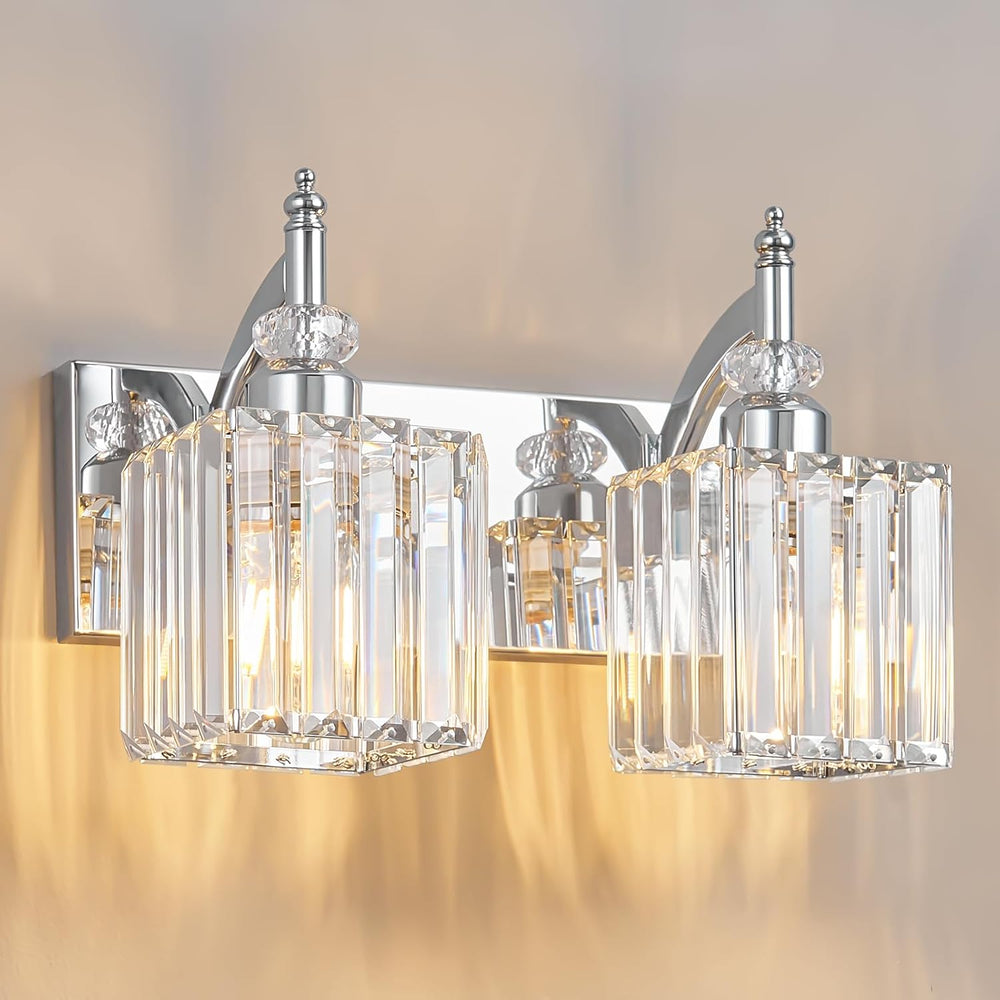 Modern Bathroom Vanity Light 2-Light Chrome Crystal Light Fixtures Over Mirro...