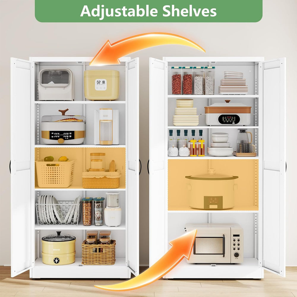 Ckzbx White Metal Cabinets with Doors and Shelves, 71" H Storage Cabinet...