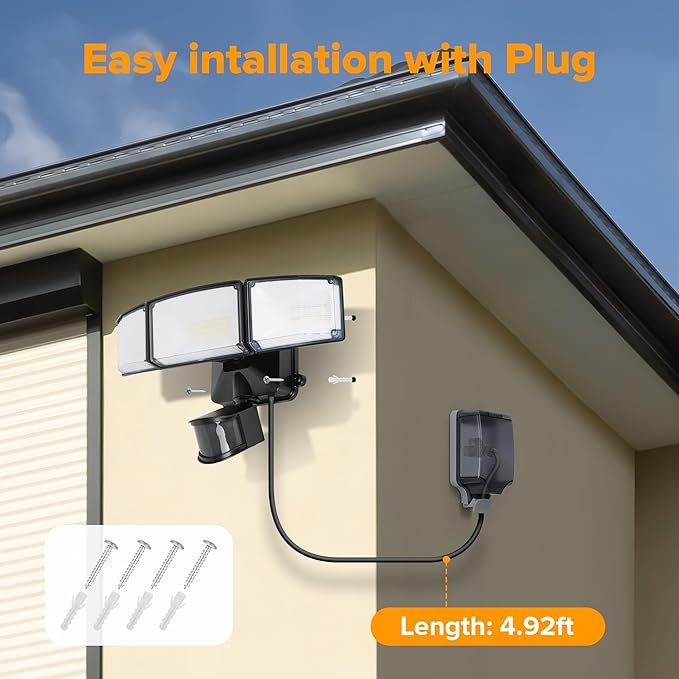 LUTEC 50W Motion Sensor Outdoor Lights, 5500 LM Plug in Flood Light Outdoor