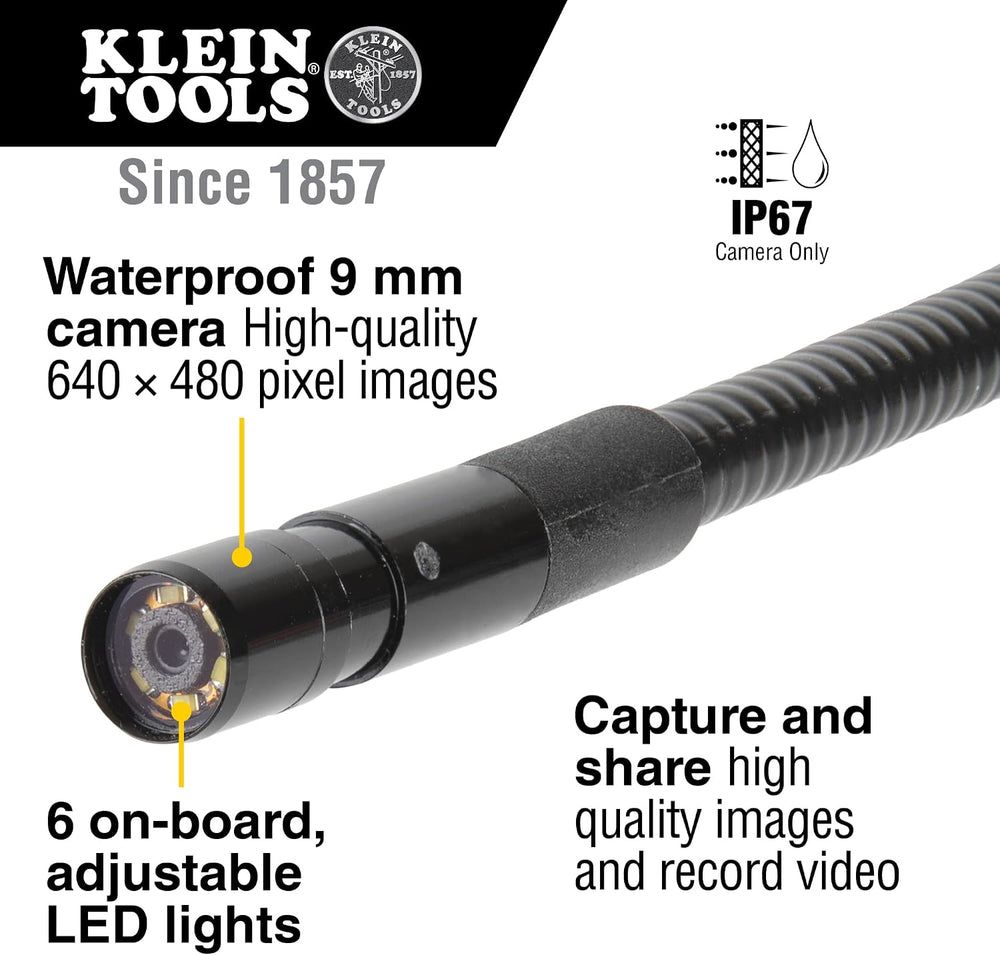 Klein Tools ET16 Borescope, 8 mm 10-Foot Armored Waterproof Gooseneck Snake, ...