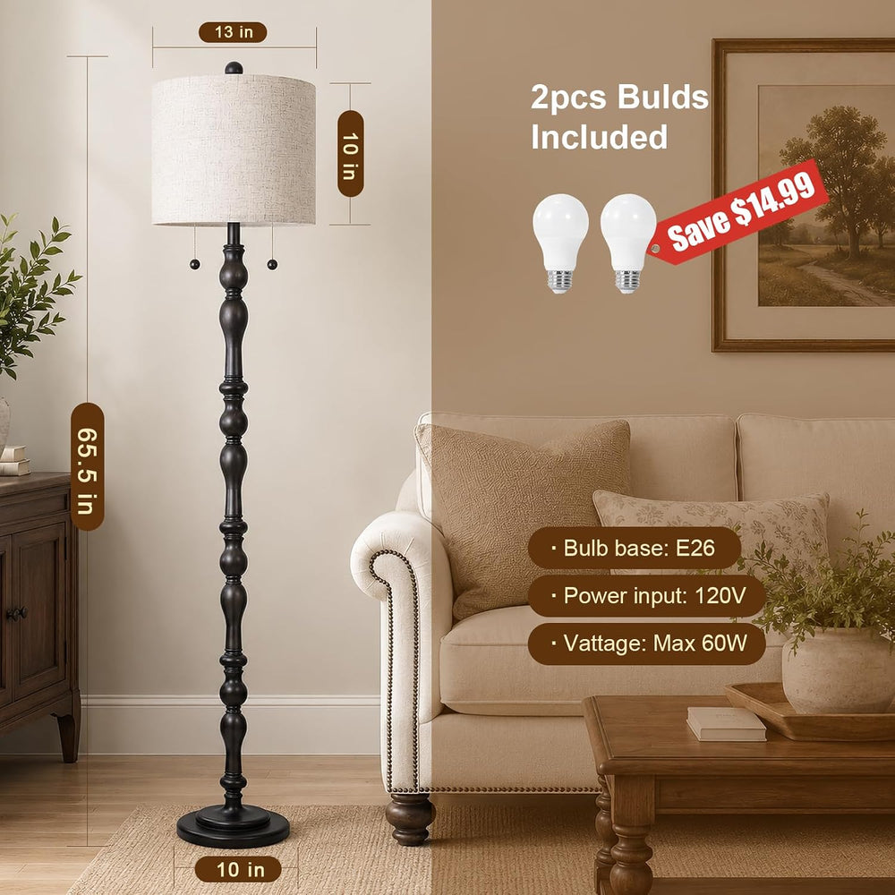 Scenekoy 65.5" Retro Farmhouse Real Wood Floor Lamp for Living Room Offi...