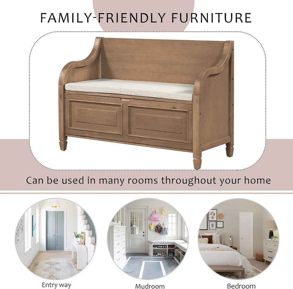 P PURLOVE 42 Inch Rustic Style Storage Bench,Brown and Beige