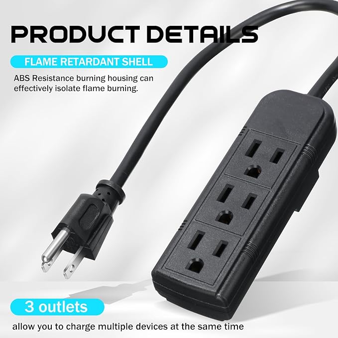Copkim 20 Pack 3 Outlet Power Strip Extension Cord