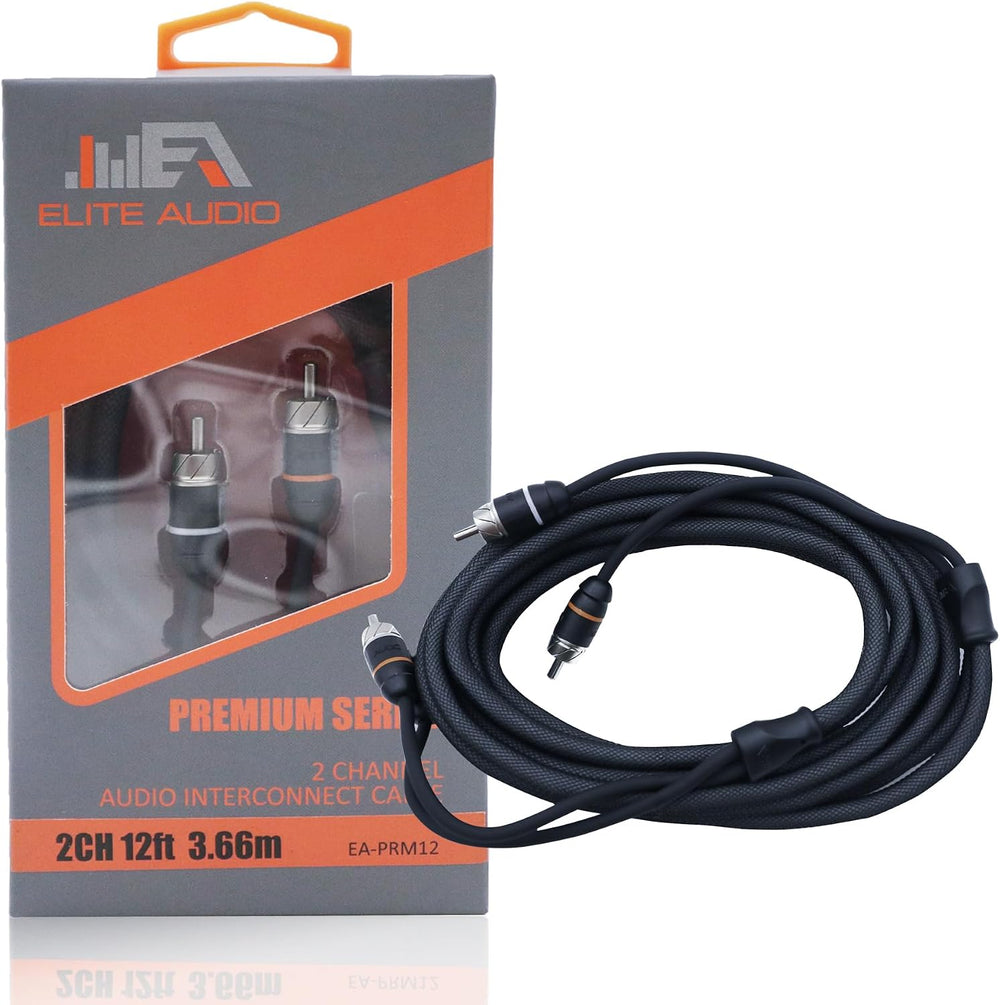Elite Audio Premium Series 12ft. 2-Channel Car Audio RCA Cable – Double Shielded