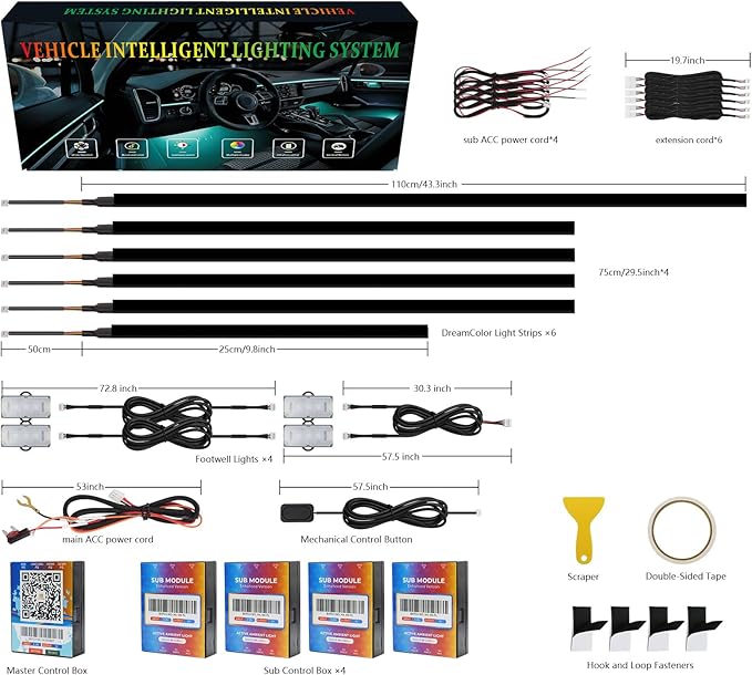 New Version Dreamcolor Acrylic Car Interior Lights 10 in 1 RGB LED Strip Lights