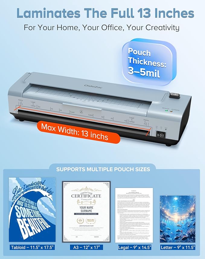 OidoZac 13 Inch Laminator Machine