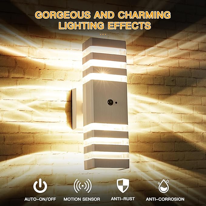 2 Pack Motion Sensor Outdoor Wall Lights