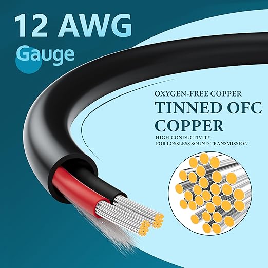 HiFind 12/2 Gauge Speaker Wire Cable 200 Ft-Tinned OFC Copper-UL CL3 Rated-