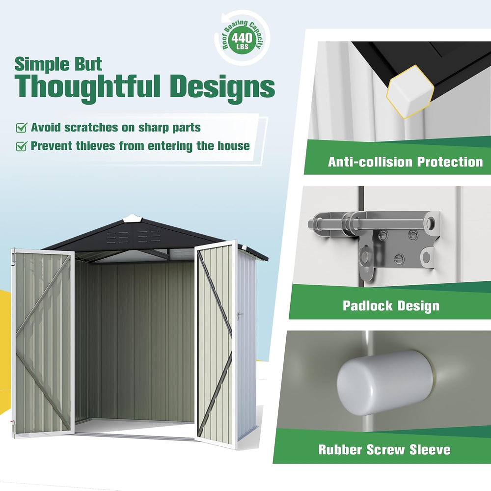 Flamaker 6x4 FT Storage Shed Waterproof Metal Garden Shed with Lockable Door ...