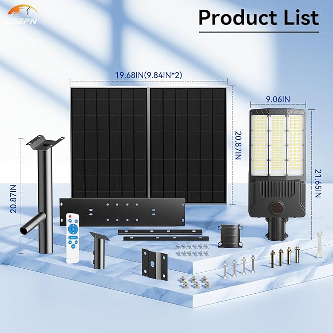 Deepn Solar Street Light 12000W Aluminum Commercial Grade Solar Parking Lot