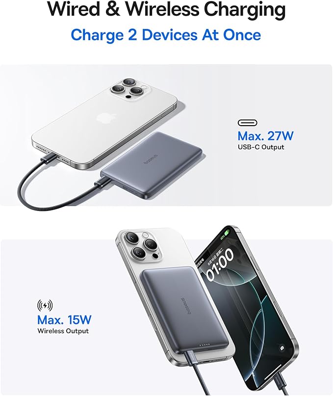 Baseus Picogo Magsafe Portable Charger, Qi2 15W 0.5" Ultra Slim 10000mAh