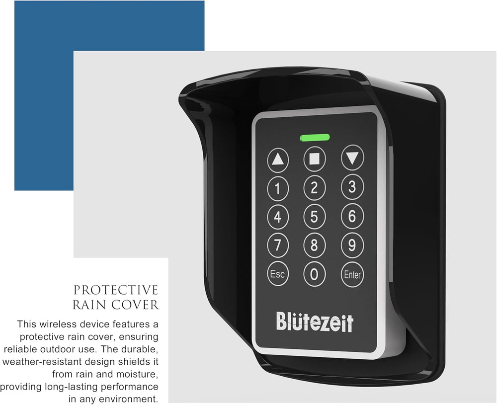 Blütezeit Wireless Keypad with IP54 Waterproof Cover for 433MHz Gate Openers,...