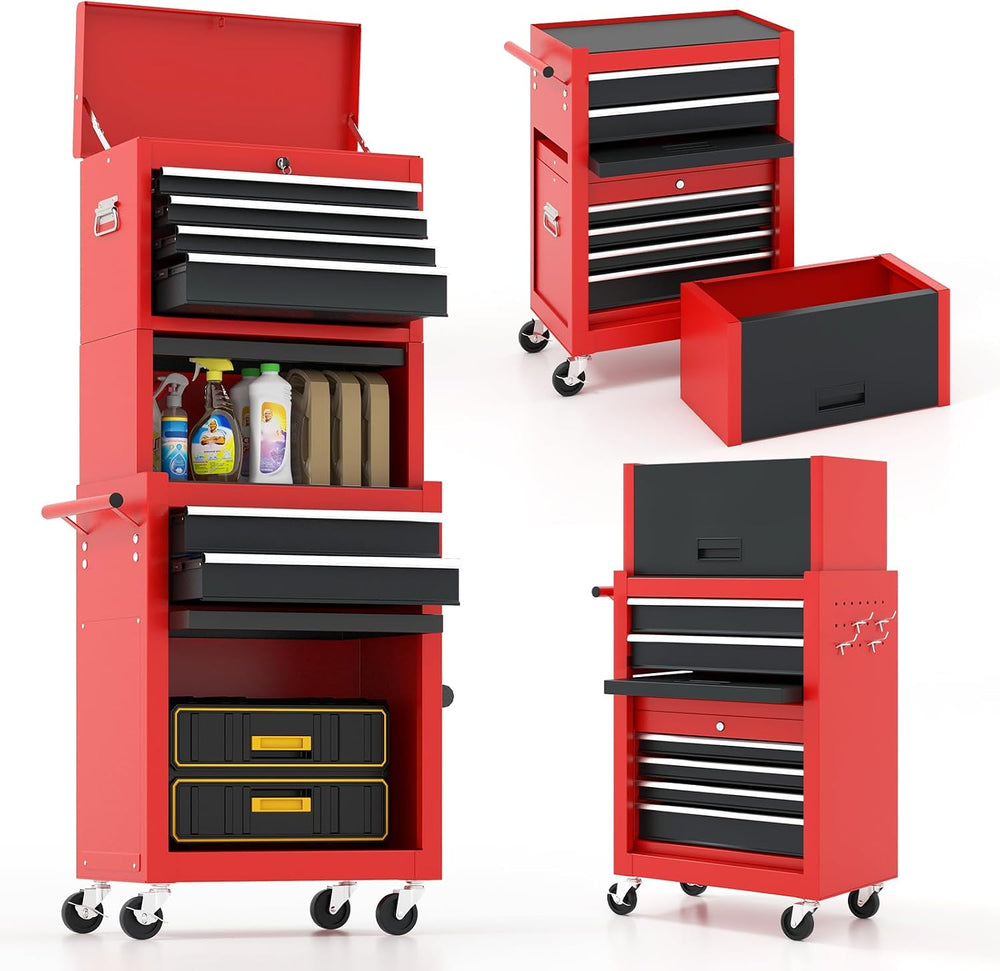 ARNOT 2-in-1 Rolling Tool Chest with 5 Drawers, Heavy-Duty Metal Tool Box wit...