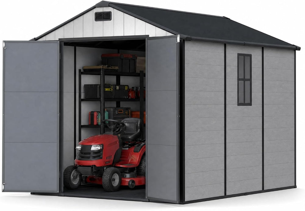 Devoko 8 x 10 FT Resin Storage Shed with Floor, Outdoor Plastic Tool Shed