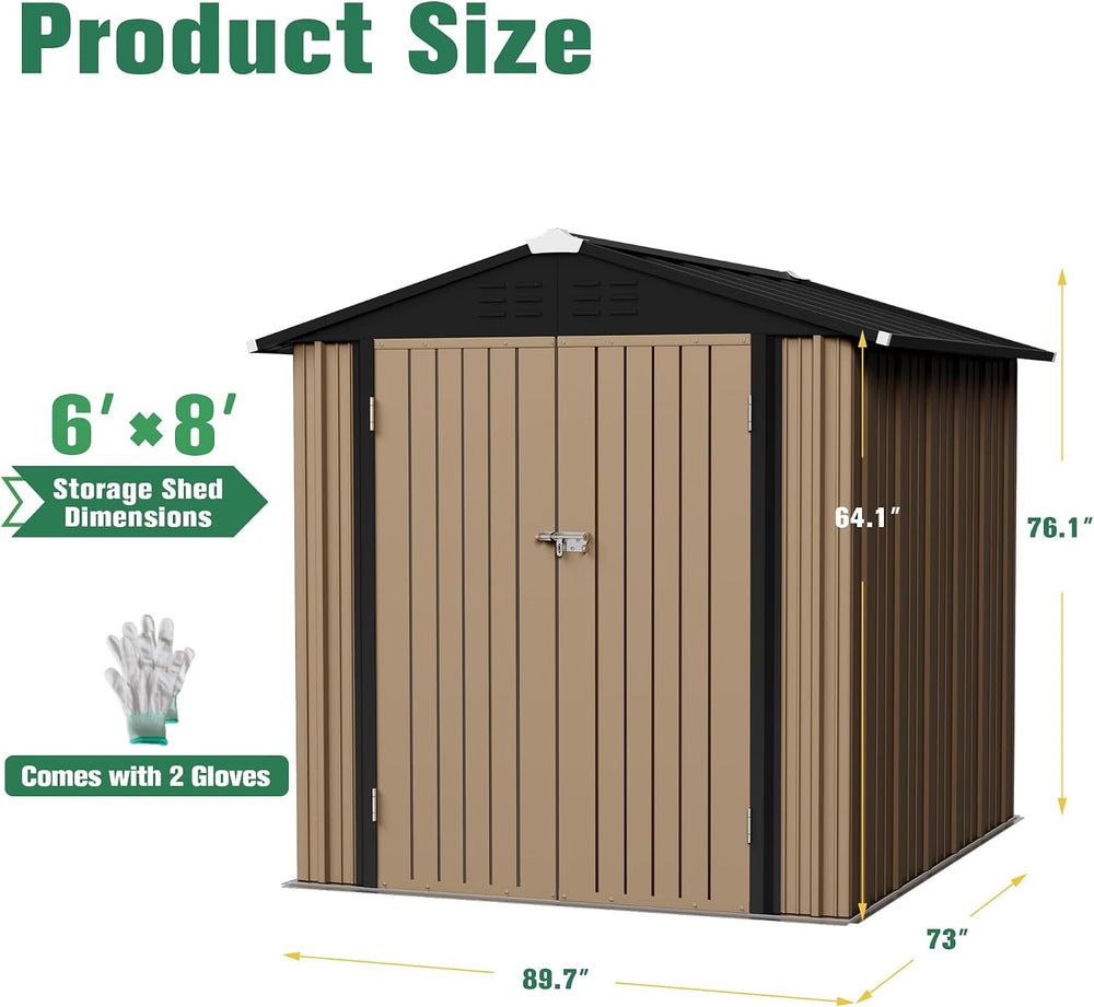 Flamaker 6x8 FT Storage Shed Waterproof Metal Garden Shed with Lockable Door ...