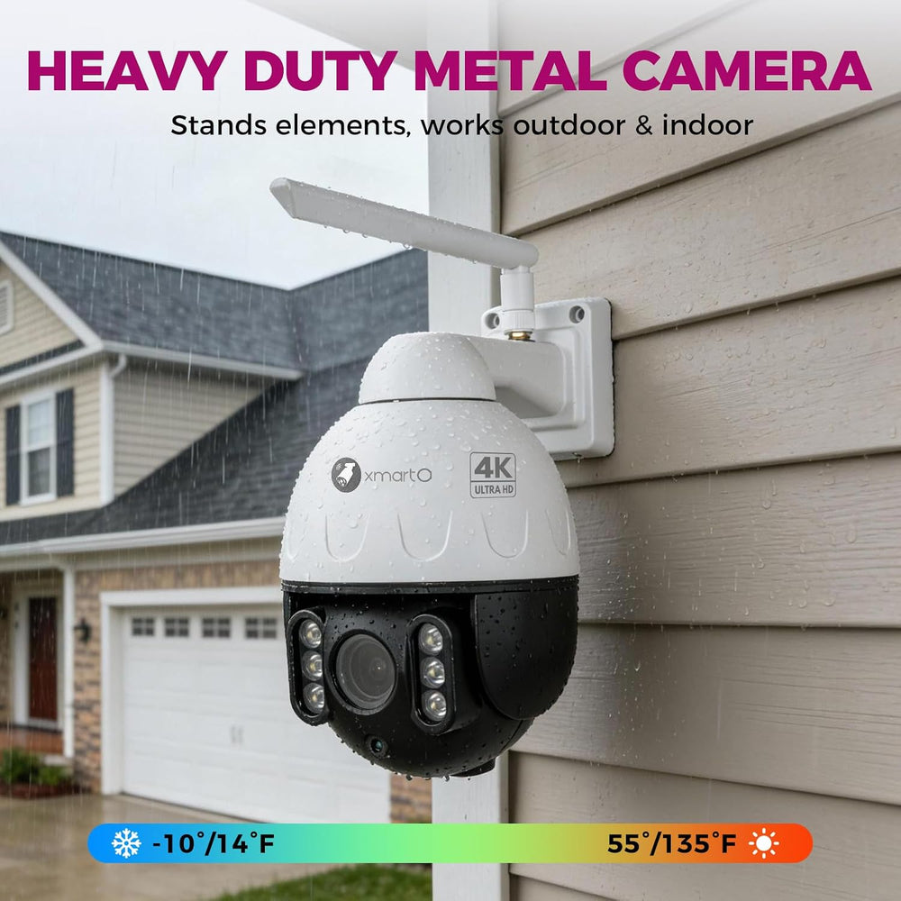 xmartO Vandal-Proof 4K PTZ Security Camera, 5X Zoom WiFi Outdoor Dome Cam