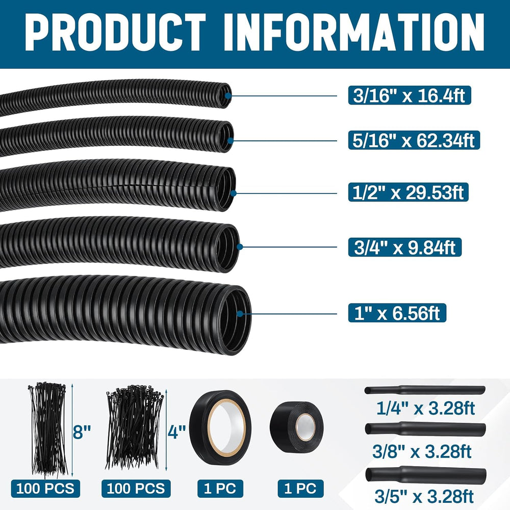 Nuanchu Automotive Wire Loom Kit, Split PP Corrugated Tubing Assortment with ...