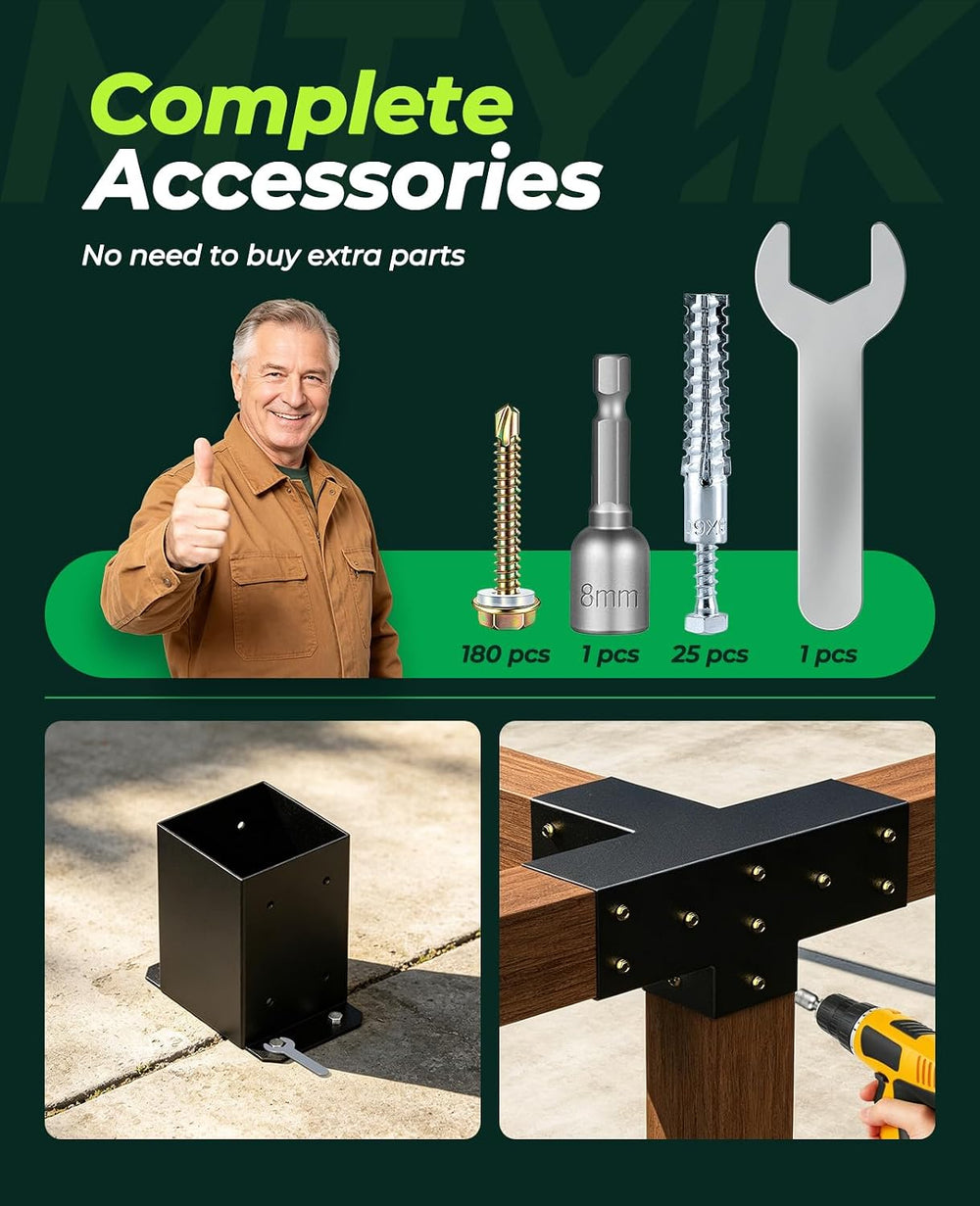 Pergola Kit for 4"x4" Lumber Heavy Duty Steel Brackets 2mm Thick
