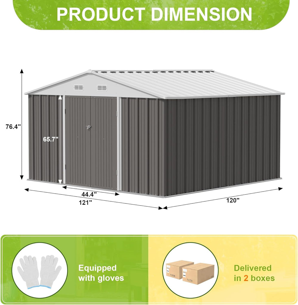 JUMMICO 10x10 FT Outdoor Storage Shed, Grey