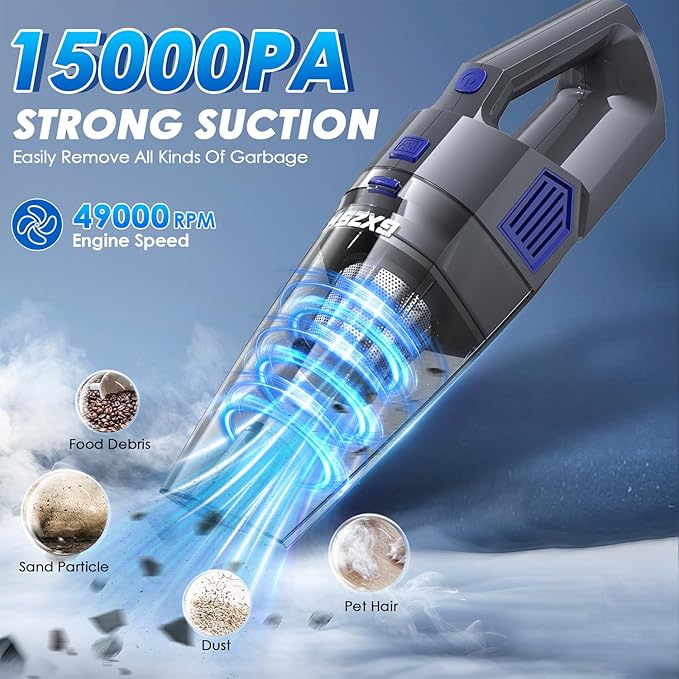 Gxzsk Handheld Vacuum Cordless, 15000PA Strong Suction Hand Held Car Vacuum