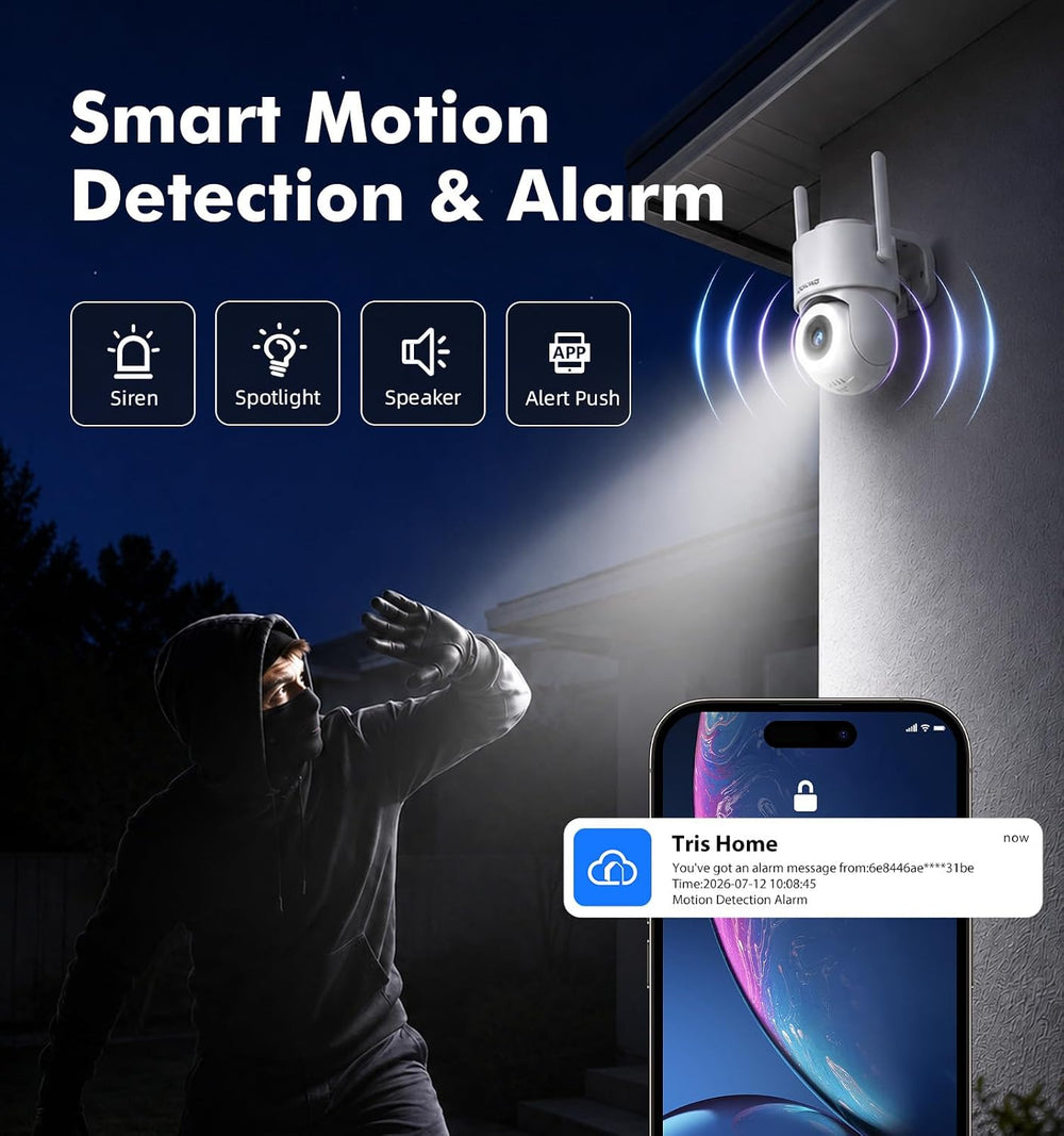 2.5K Outdoor WiFi Security Camera, Plug-in, 360° PTZ Auto Tracking