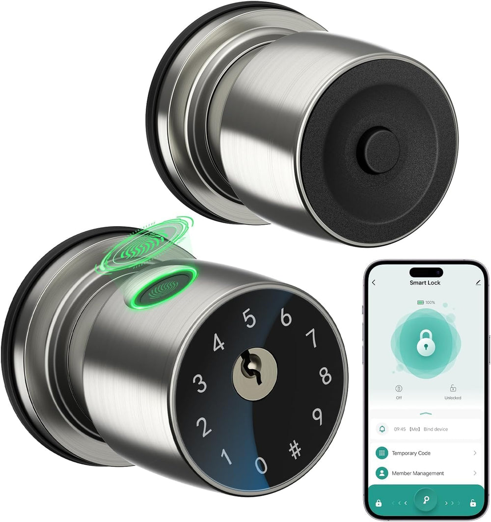 4-in-1 Smart Fingerprint Door Knob with App and Keypad,Satin Nickel