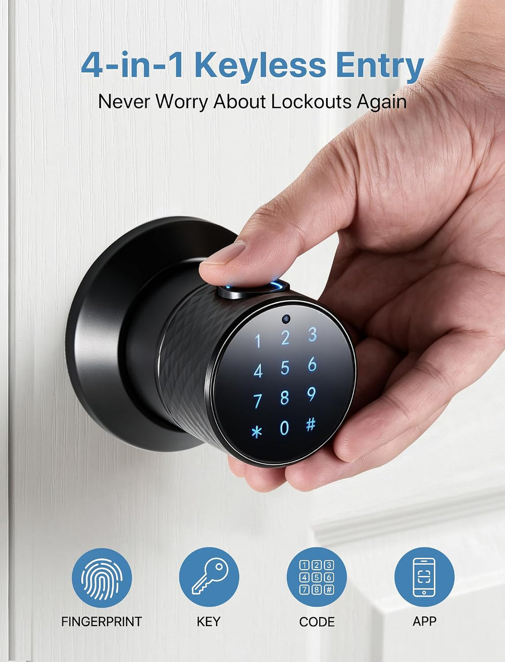 Smart Fingerprint Door Lock,Keypad Door Knob with App for Bedroom