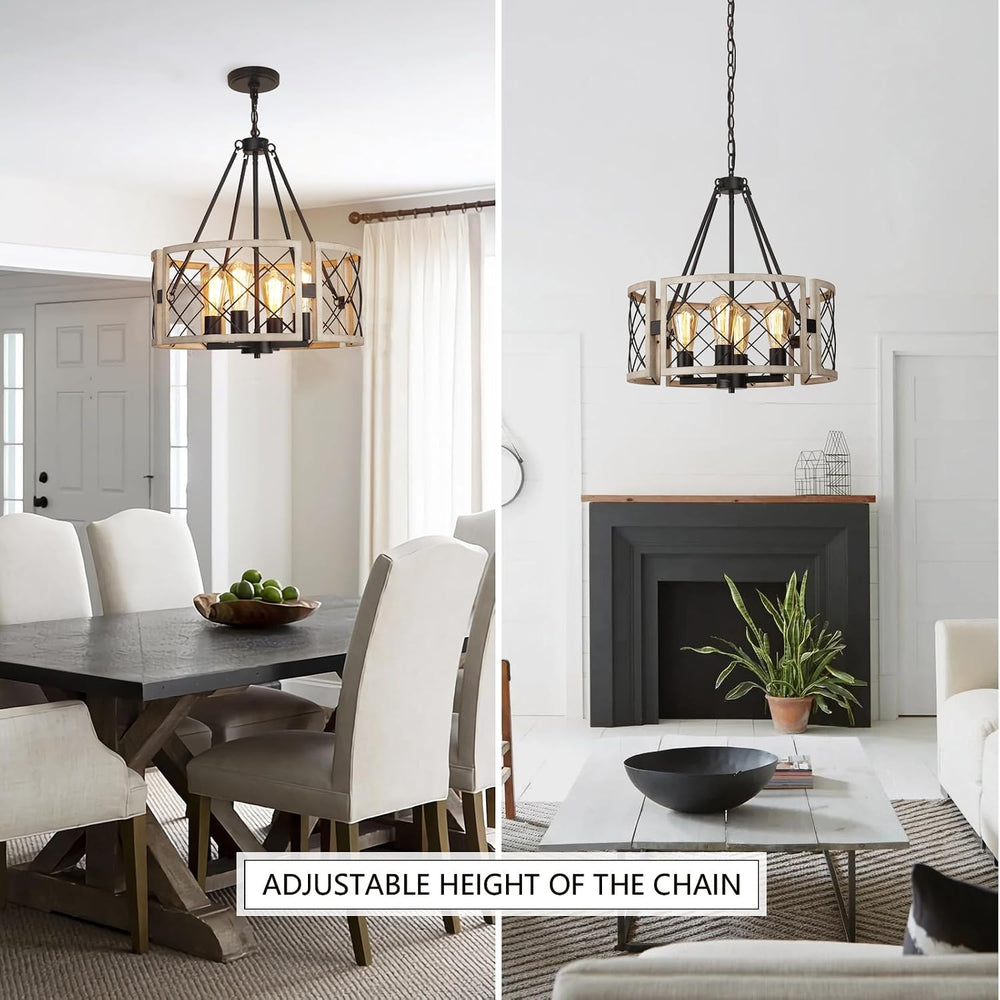 D19'' Farmhouse Chandelier, 4-Light Adjustable Dining Room Light Fixt...