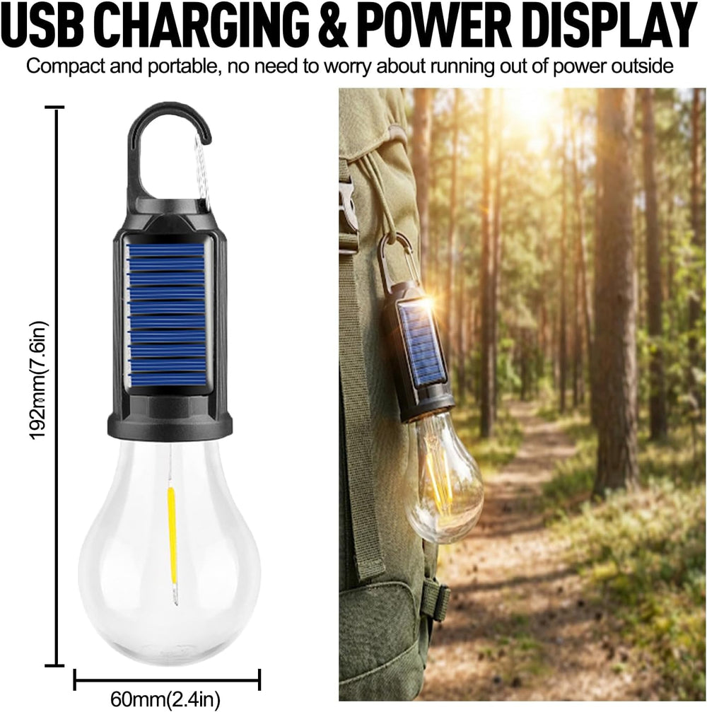 4-Pack Solar LED Camping Lantern - Rechargeable with Clip Hook
