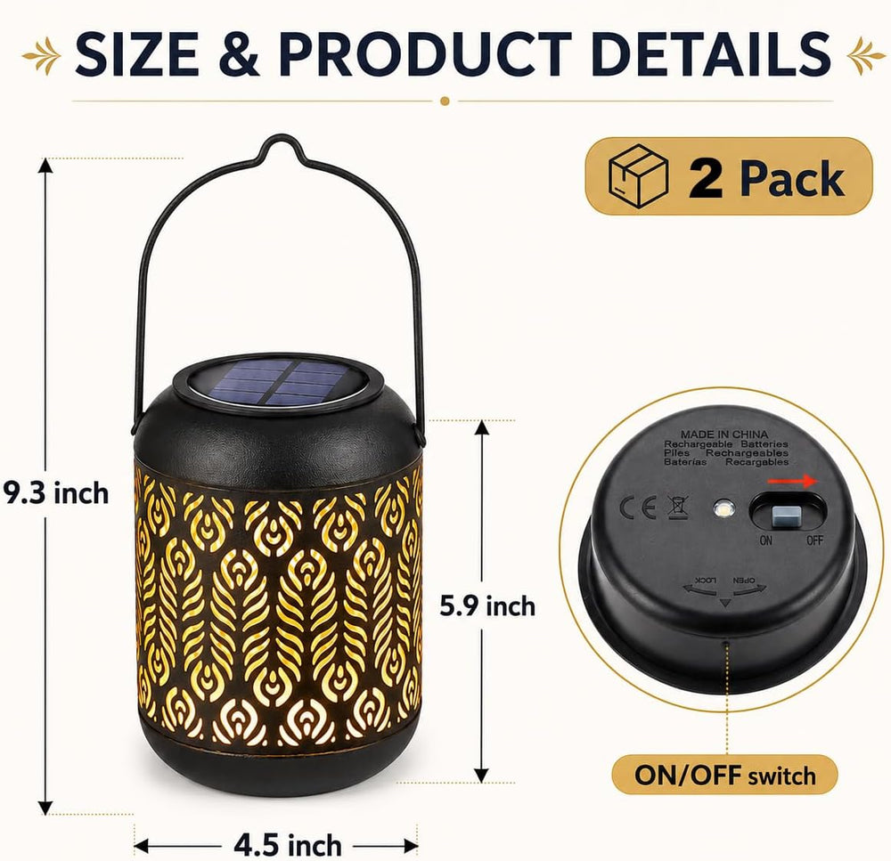 LeiDrail Solar Lantern Outdoor Hanging Lanterns Garden Metal Decorative Light...
