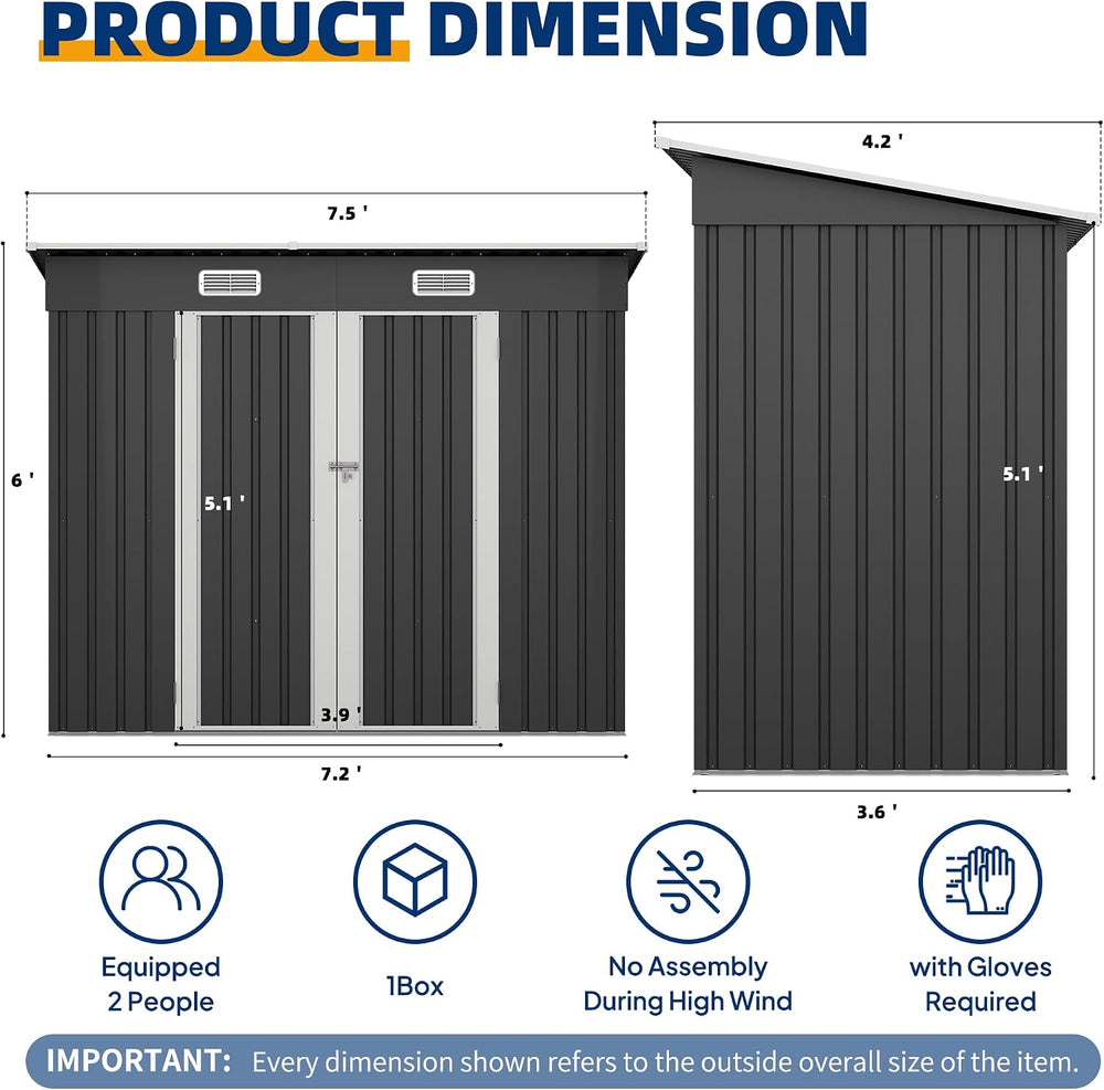 UDPATIO Storage Shed, 8X4 FT Metal Sheds & Outdoor Storage with Sloping R...