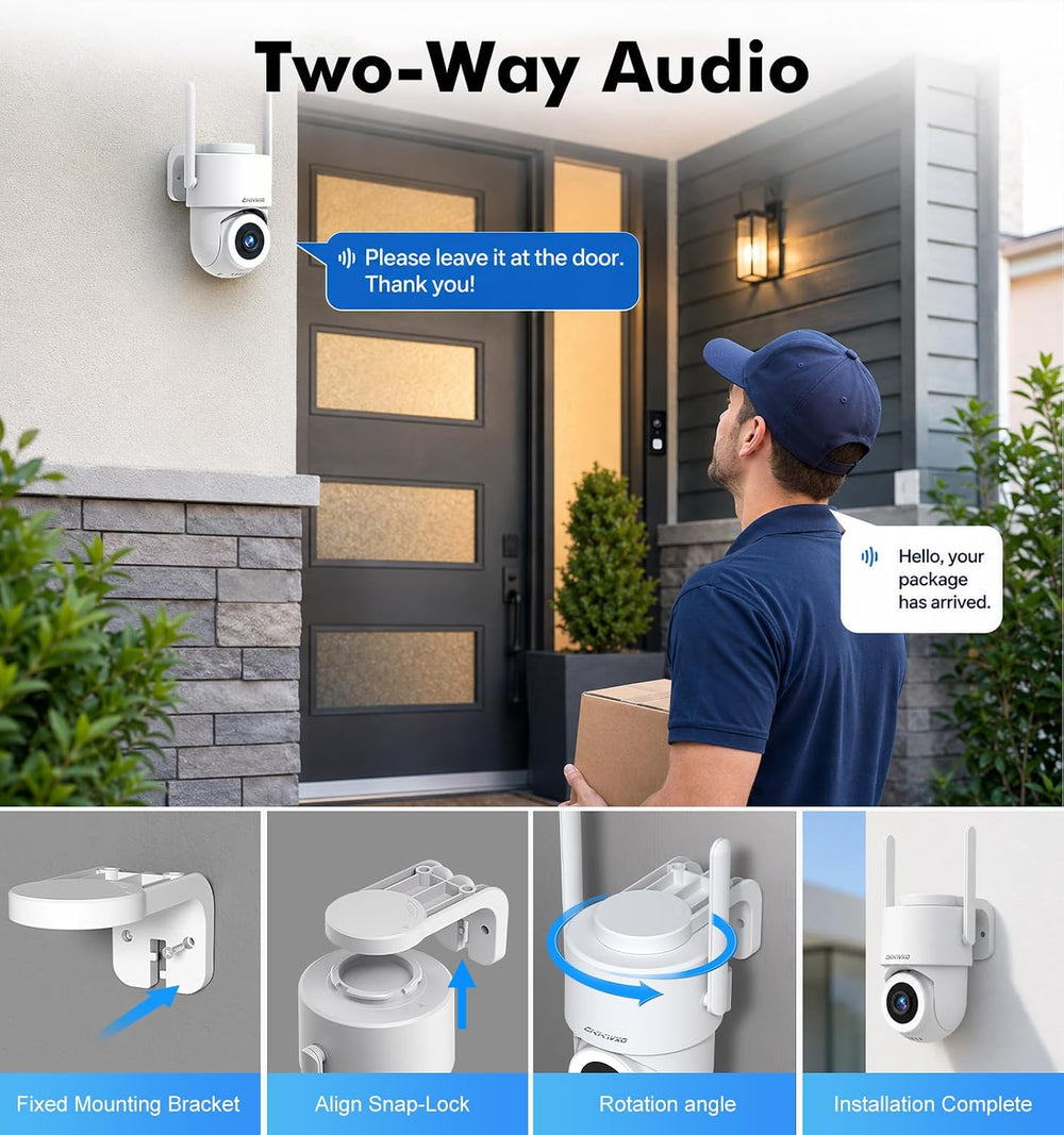 2.5K Outdoor WiFi Security Camera, Plug-in, 360° PTZ Auto Tracking