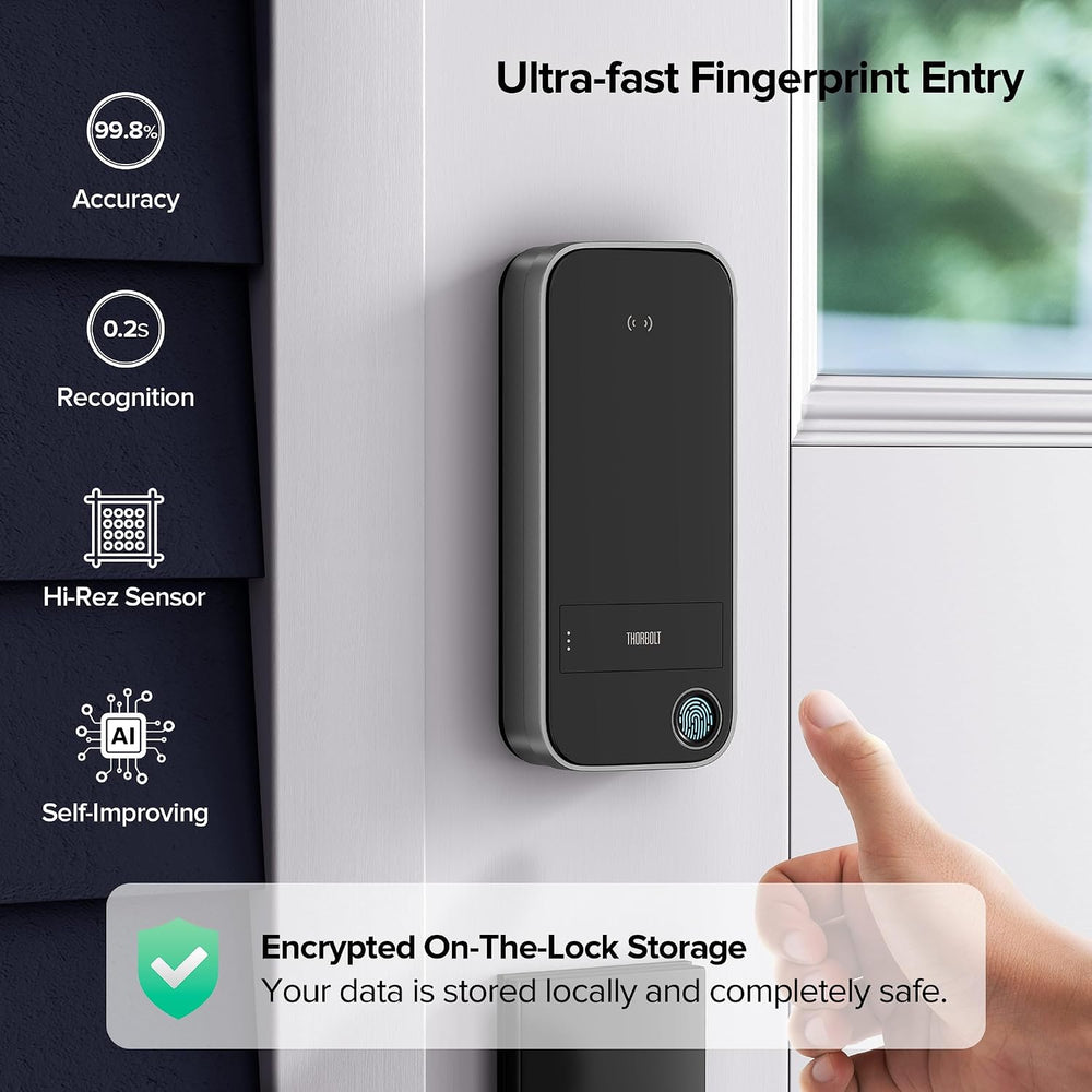 ThorBolt X1 Smart Home Key Keyless Entry Fingerprint Door Lock, Gray