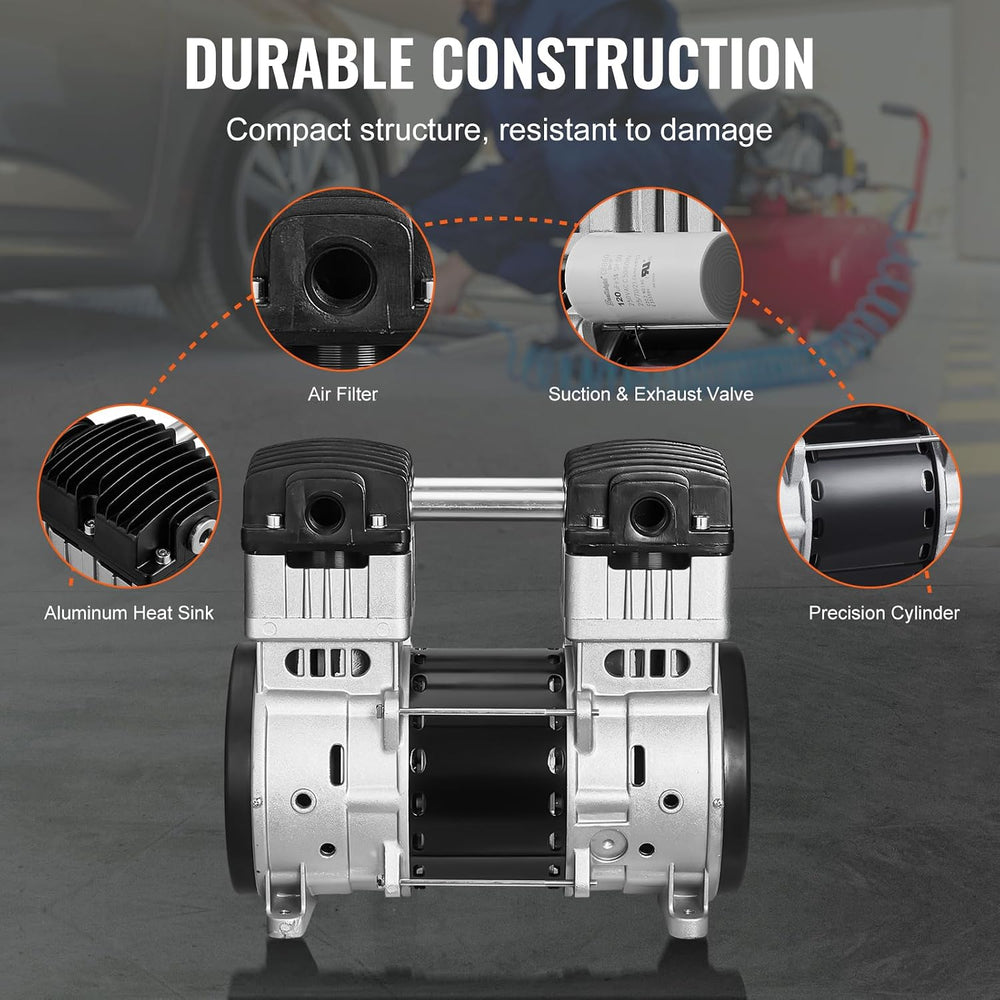 VEVOR Air Compressor Motor, 2HP 5.2CFM @ 90PSI Oil Free Air Compressor Pump &...