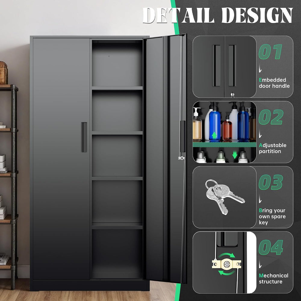 Oakcloud Metal Storage Cabinet Tool Organizer, 72" Lockable Garage Stora...