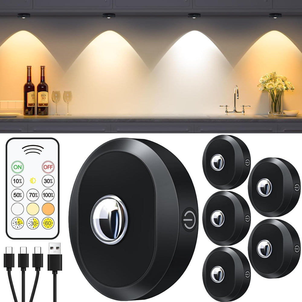 WILLED Puck Lights with Remote Control, Rechargeable Under Cabinet Lights, 12...