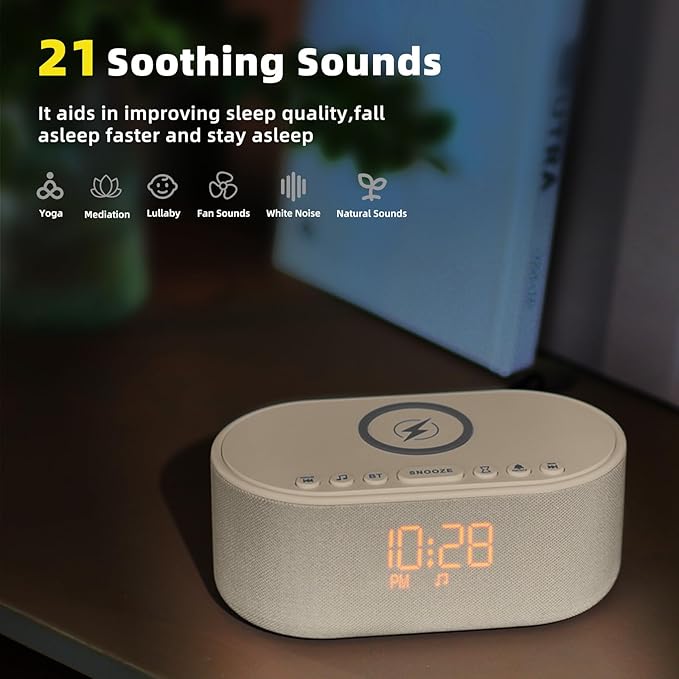 Sound Machine Alarm Clock for Bedrooms: Bluetooth 10W Stereo Sound Speaker