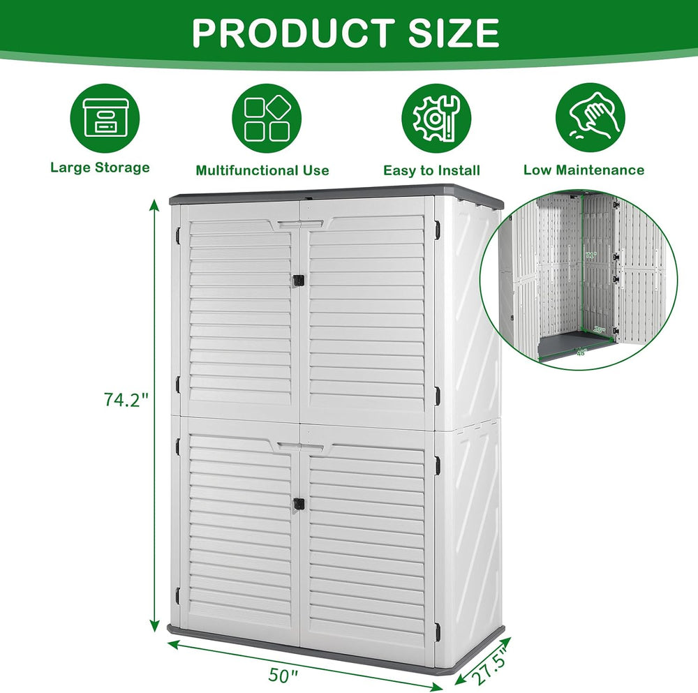 VINGLI Upgraded 59 Cu.ft Plastic Outdoor Storage Cabinet, White